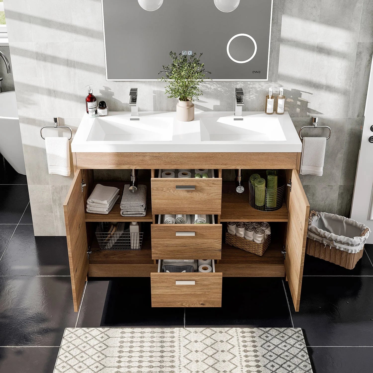 Eviva Lugano Modern Bathroom Vanity w/ White Integrated Top (Multiple Sizes and Colors) - Bathroom Design Center