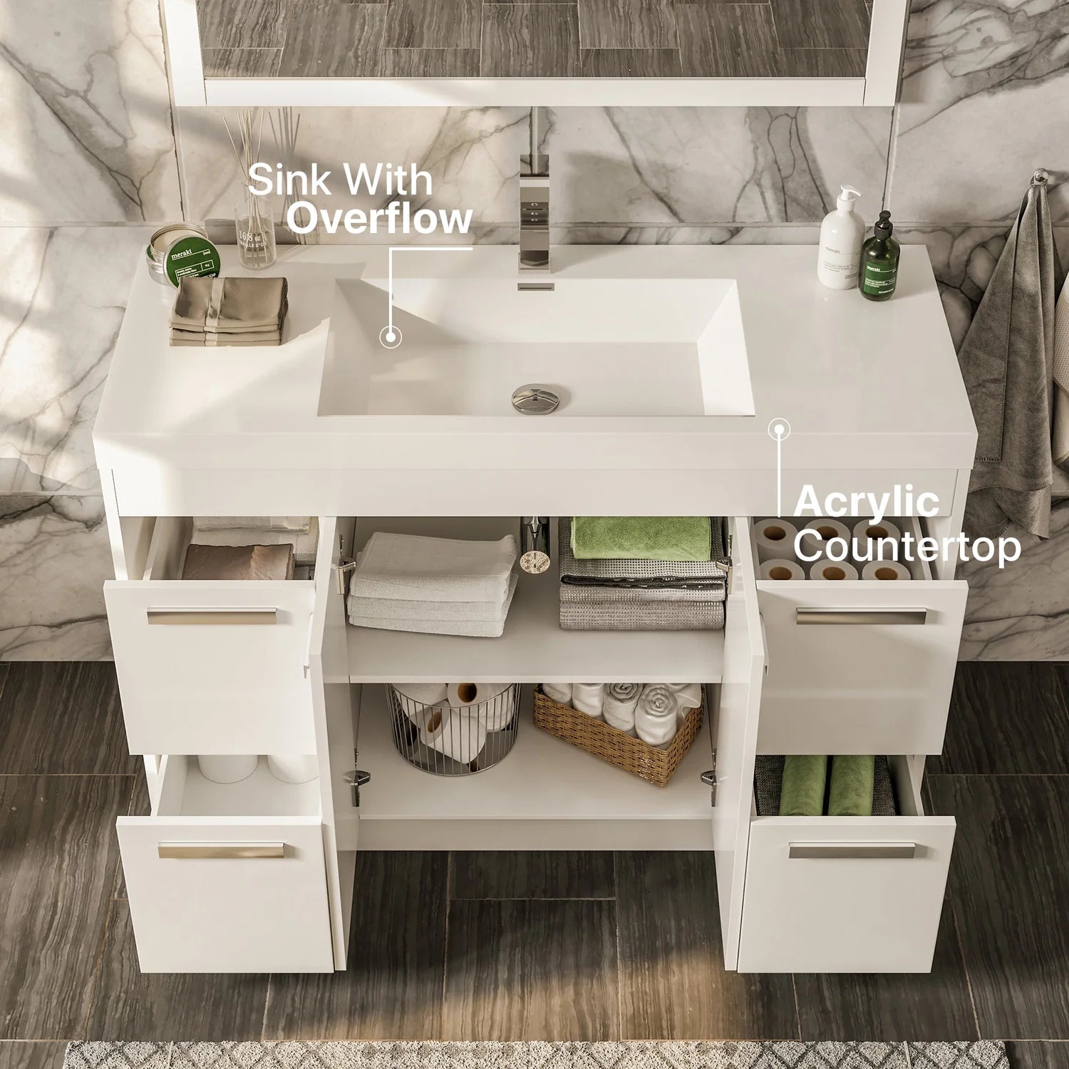 Eviva Lugano Modern Bathroom Vanity w/ White Integrated Top (Multiple Sizes and Colors) - Bathroom Design Center