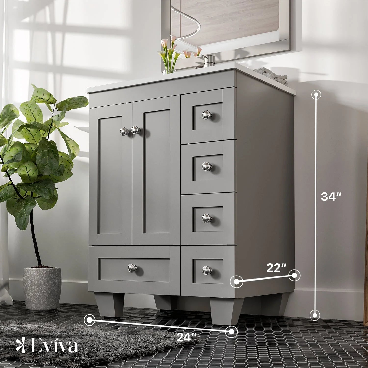 Eviva Acclaim Transitional Bathroom Vanity w/ White Quartz Top - Bathroom Design Center