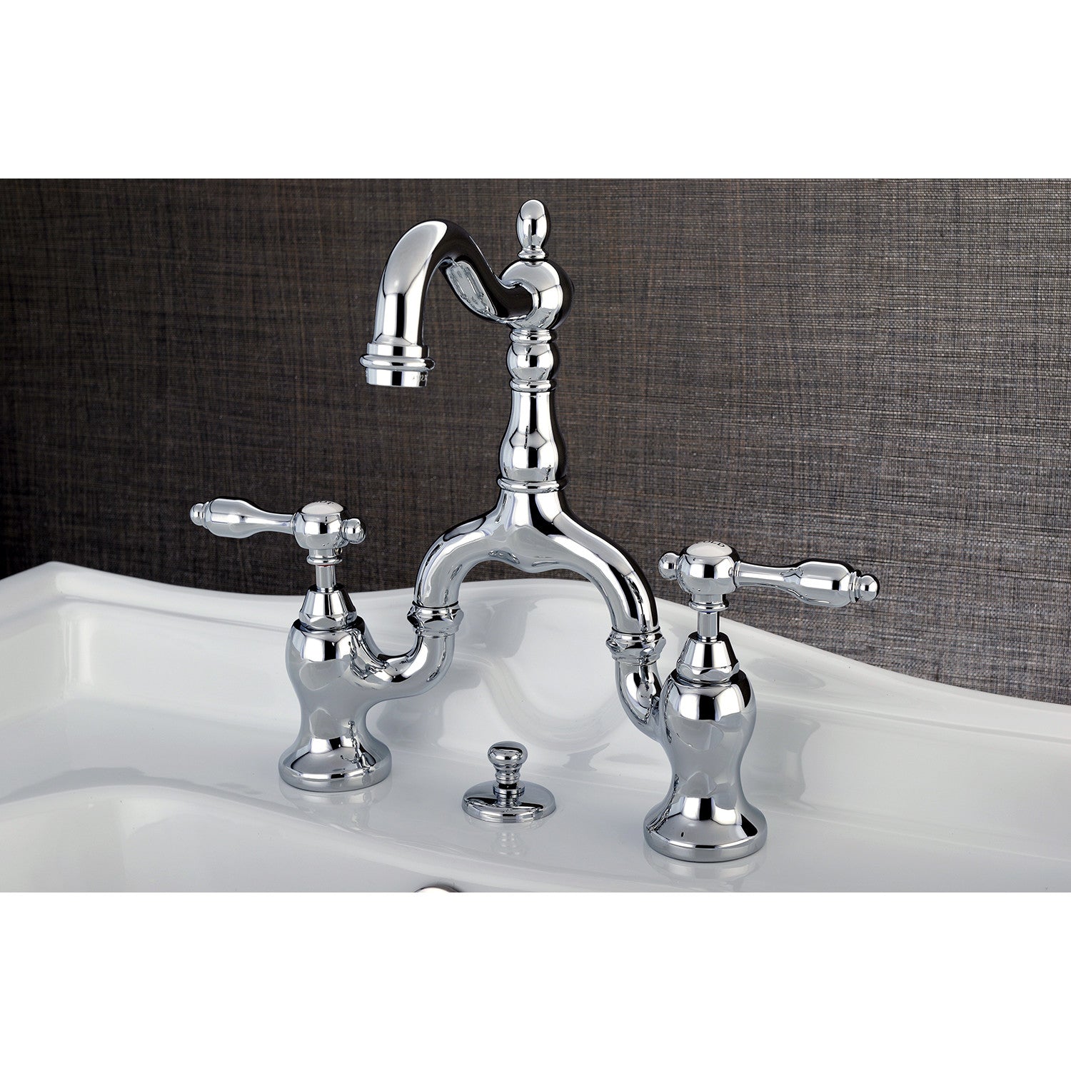 Kingston Brass Tudor Bridge Bathroom Faucet with Brass Pop-Up