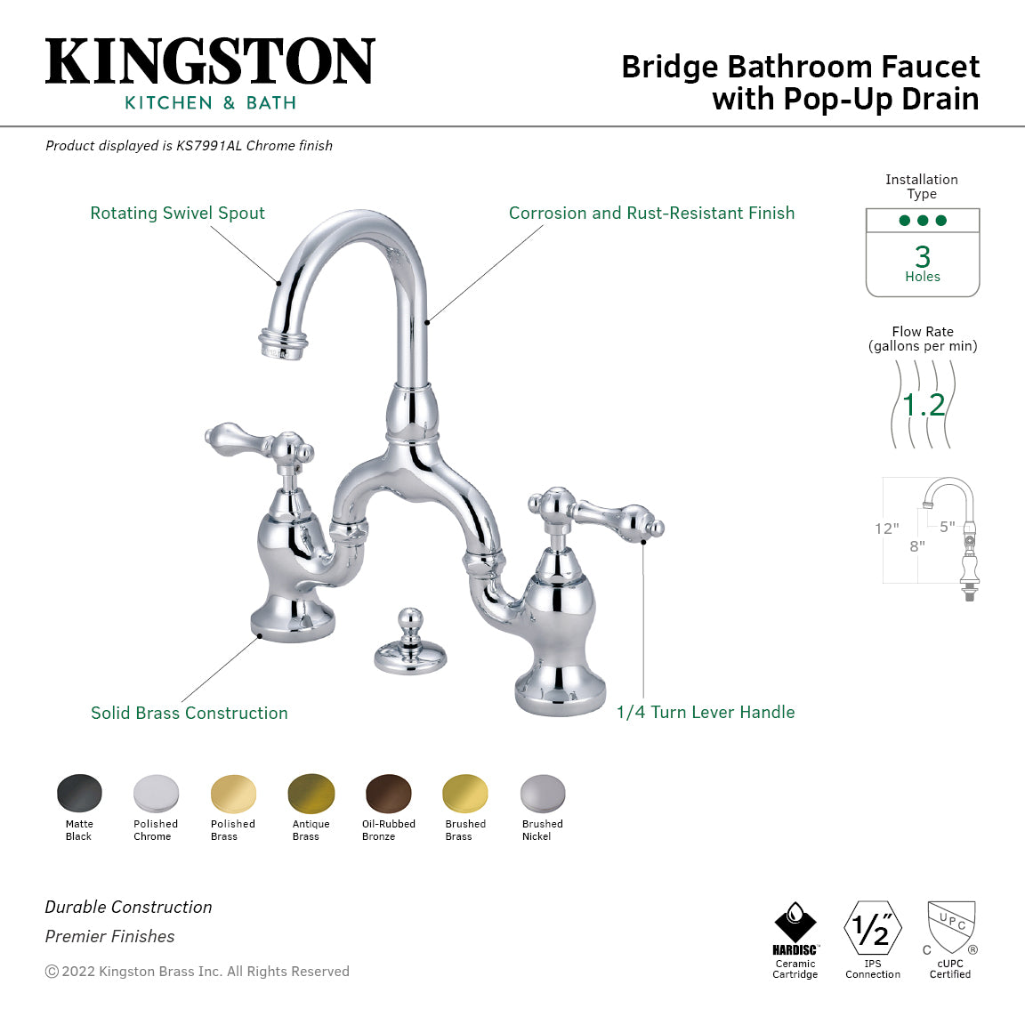 Kingston Brass English Country Bridge Bathroom Faucet