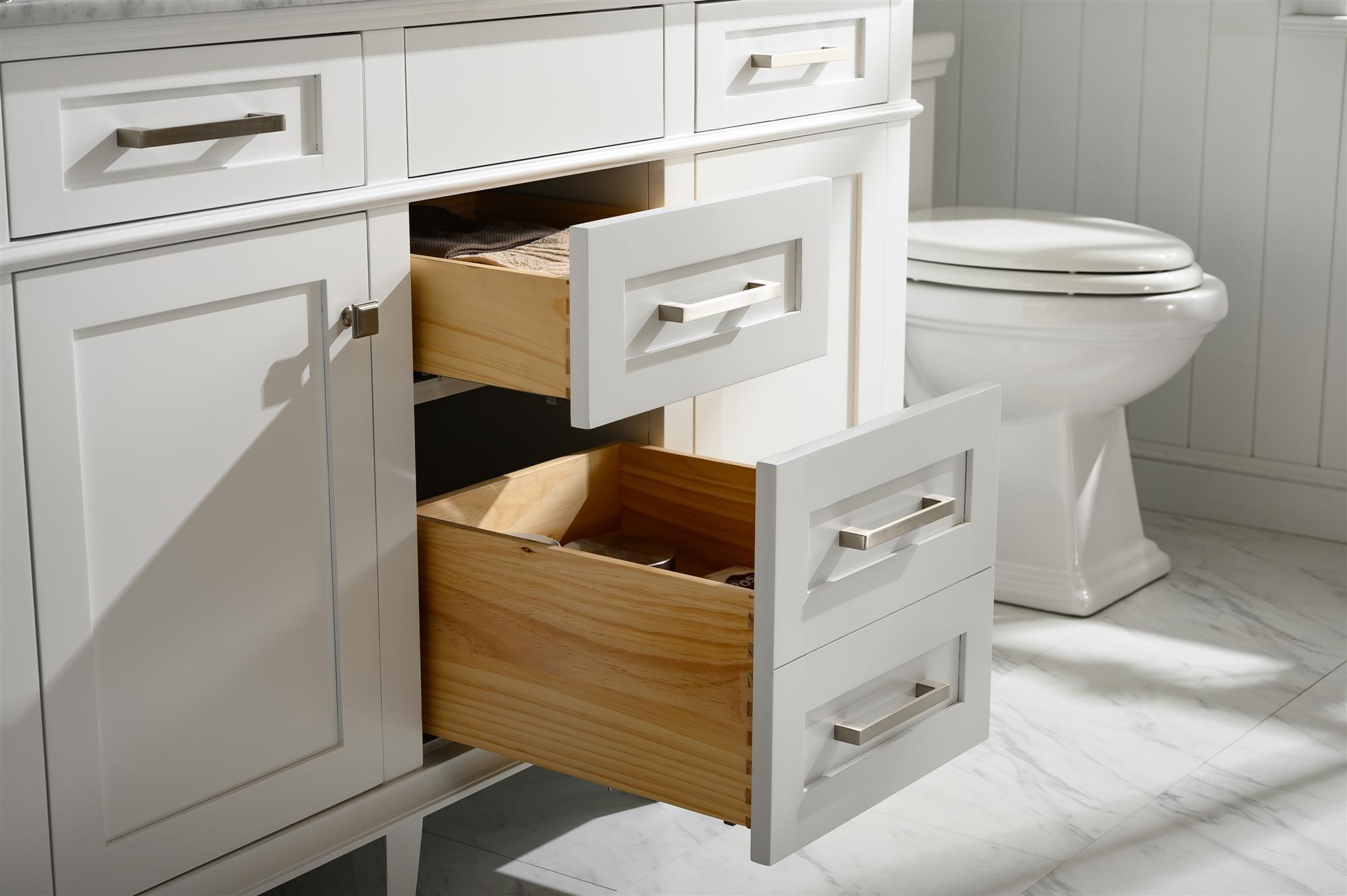 Legion Furniture 54" White Double Sink Vanity Cabinet With Carrara White Top - Bathroom Design Center