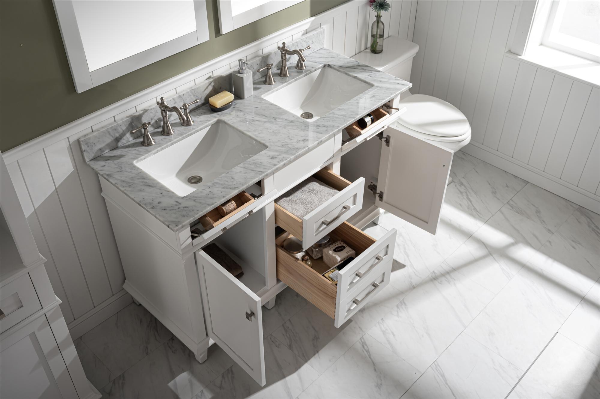 Legion Furniture 54" White Double Sink Vanity Cabinet With Carrara White Top - Bathroom Design Center