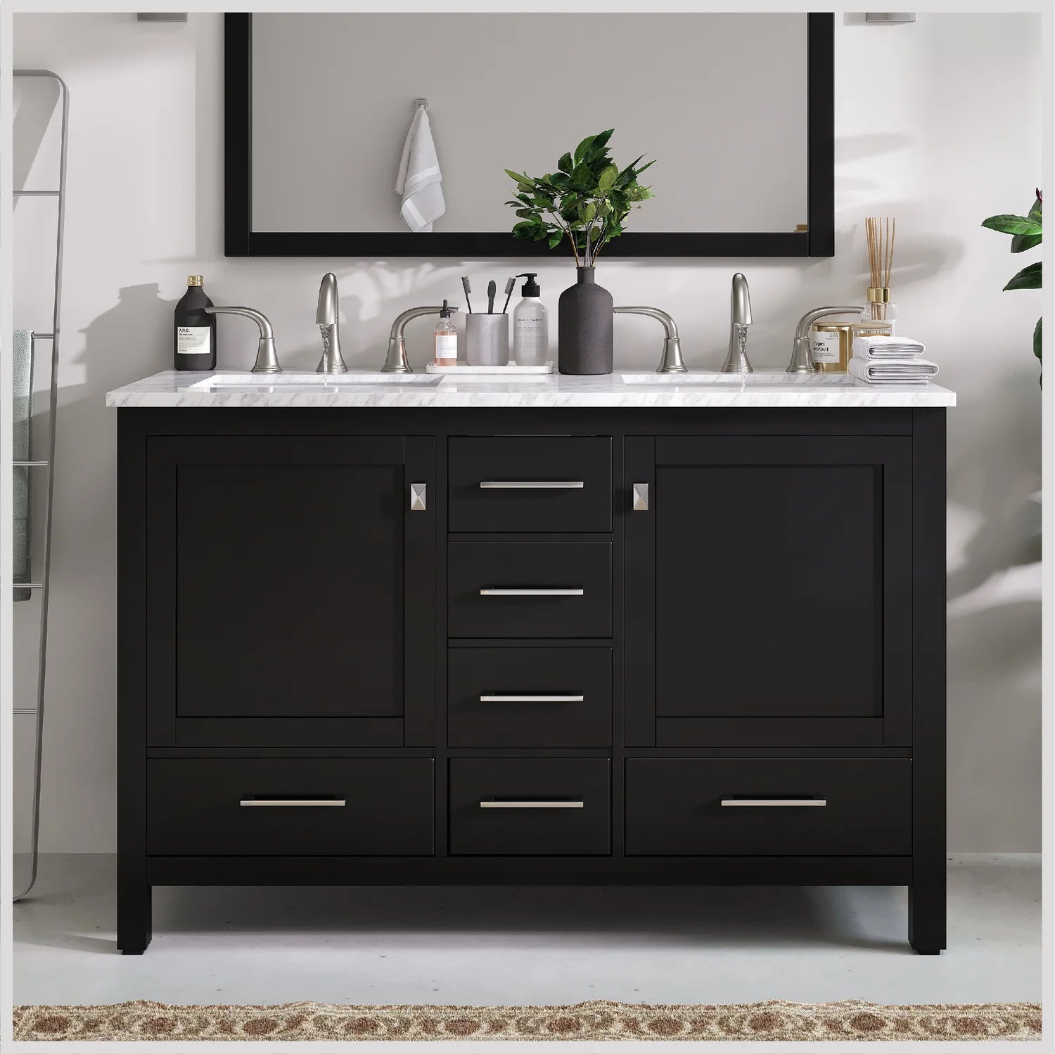 Eviva Aberdeen Transitional Bathroom Vanity w/ White Carrara Top - Bathroom Design Center