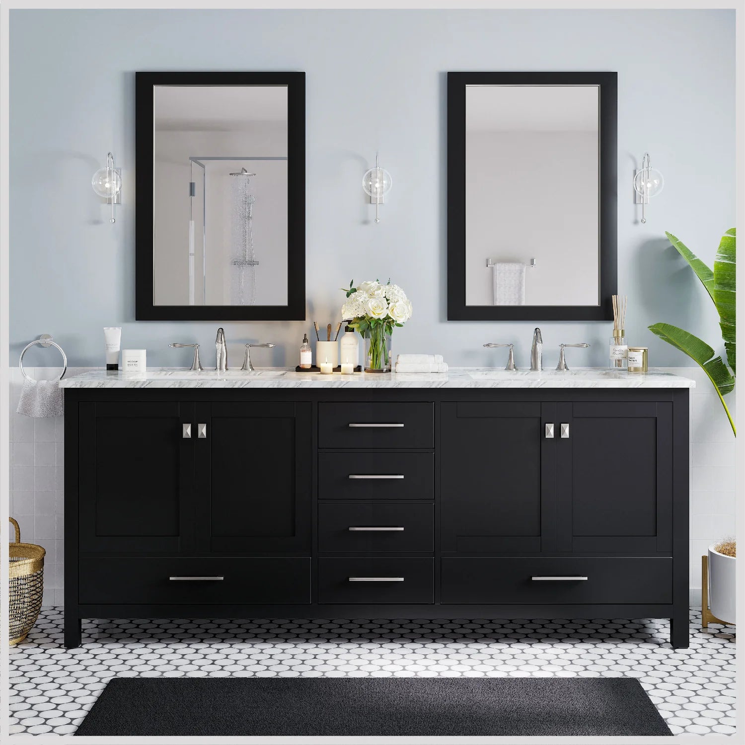 Eviva Aberdeen Transitional Bathroom Vanity w/ White Carrara Top - Bathroom Design Center